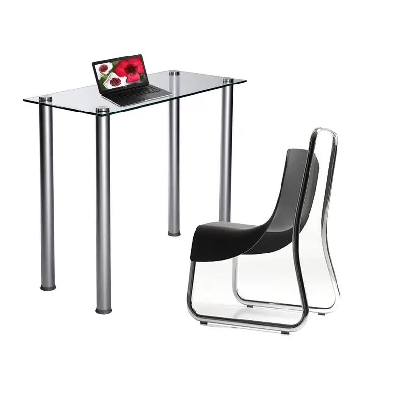 Silver Metal Laptop Desk With Tempered Glass Top – Slim Modern Workspace Solution 1