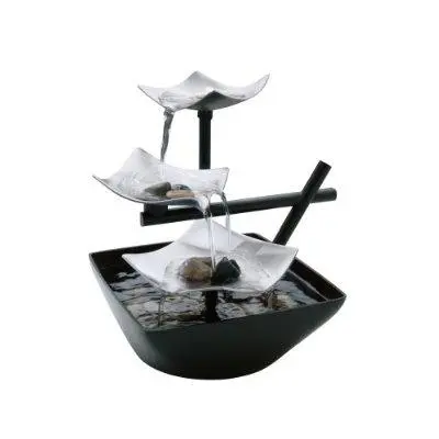Silver Tabletop Fountain With Illuminated Water Flow And Natural Stones 1