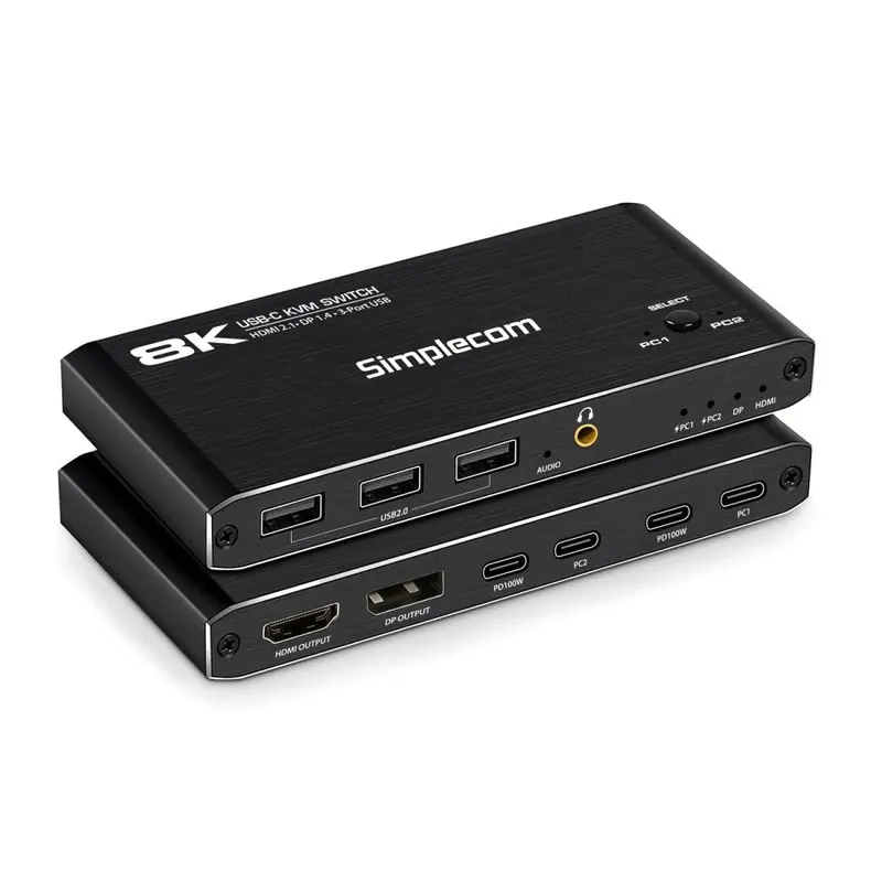 Simplecom Km470 Usb-C Kvm Switch – 2-Port 8K Docking Station With Hdmi 2.1 & Dp 1