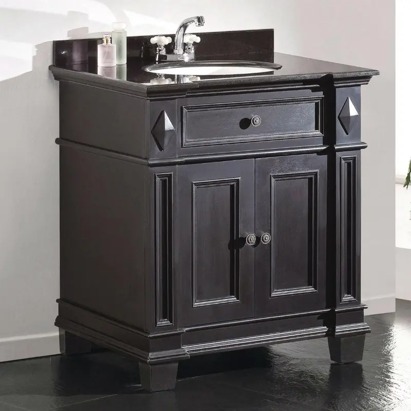 Single-Sink Bathroom Vanity – Black Granite Countertop With Backsplash, Cabinet Included 1