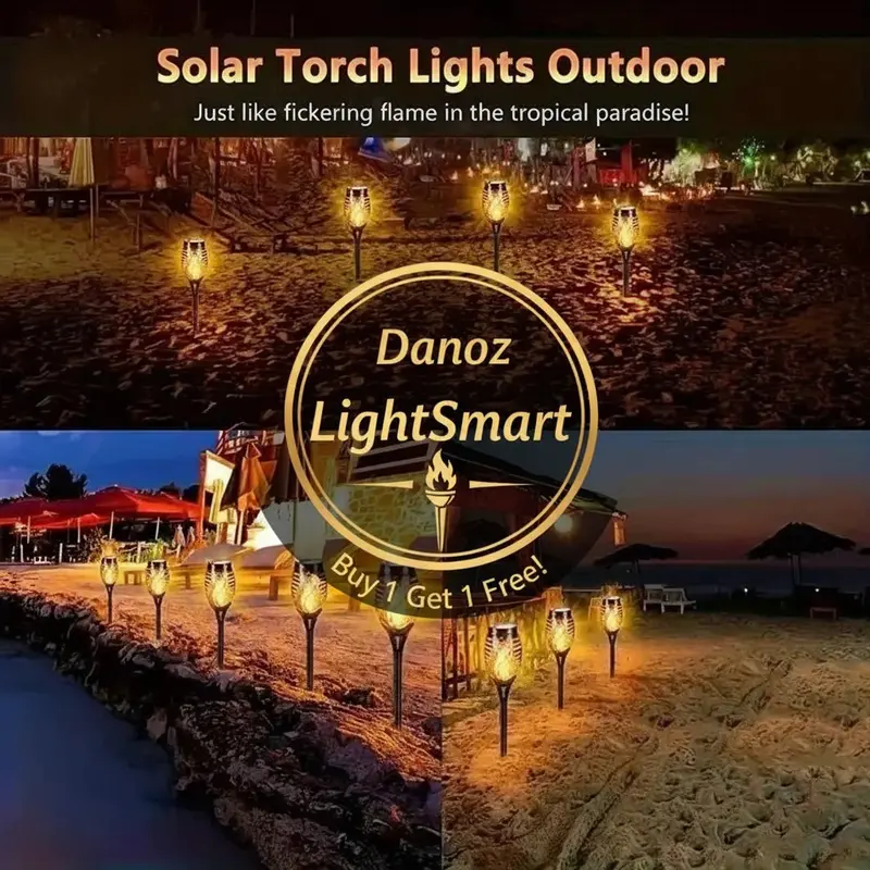 Solar Flame Torch Lights – 12-Led Flickering Garden Torches For Warm, Enchanting Outdoor Ambiance (2-Pack) 1