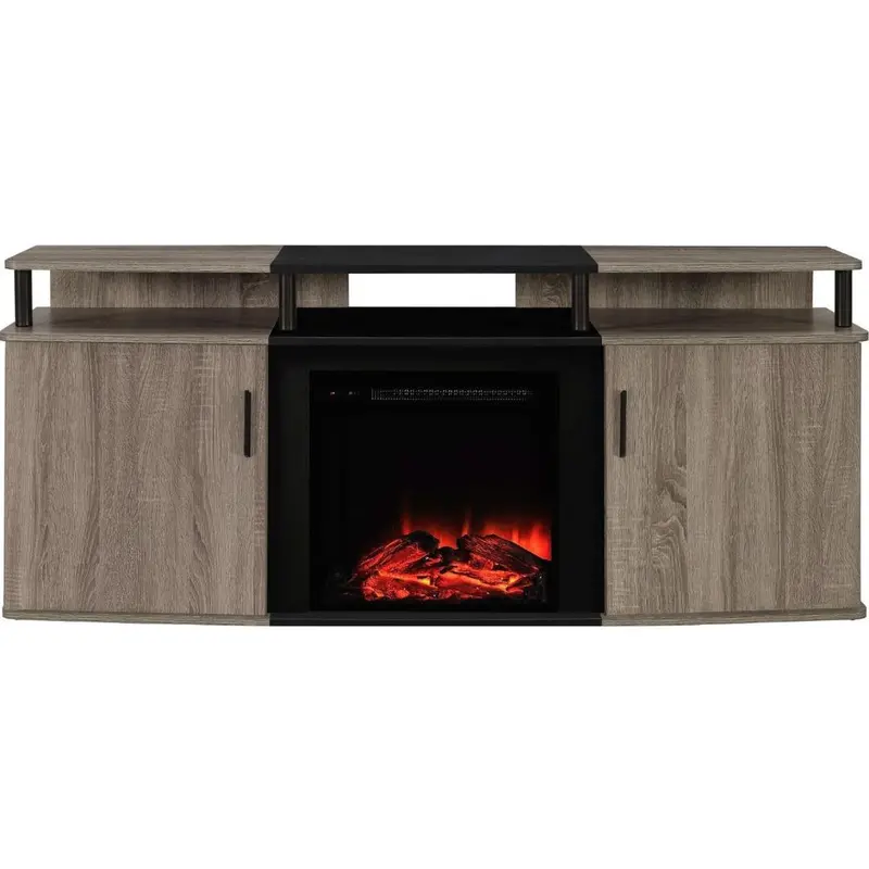 Sonoma Oak Electric Fireplace Tv Stand – Black, Supports Tvs Up To 70 Inches 1