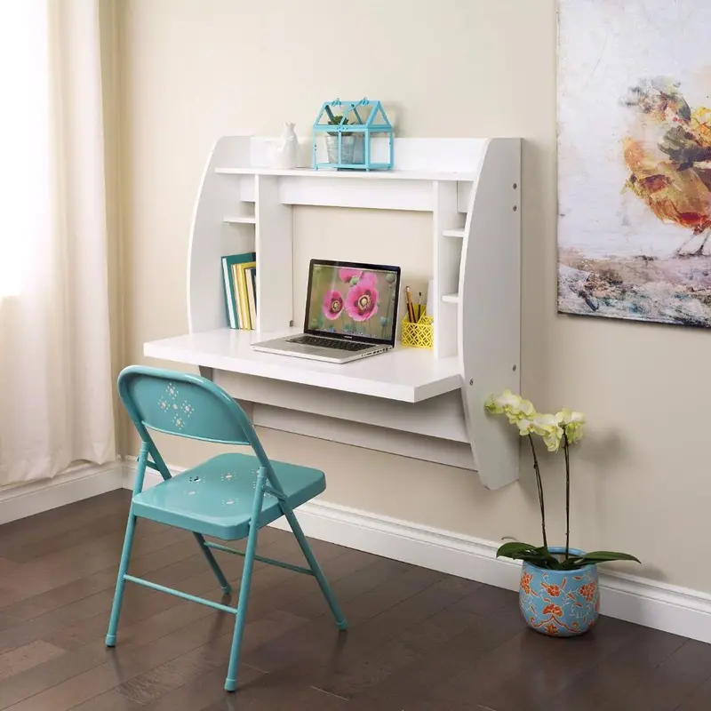 Space-Saving Wall-Mount Laptop Desk – Modern White Computer Workstation 1
