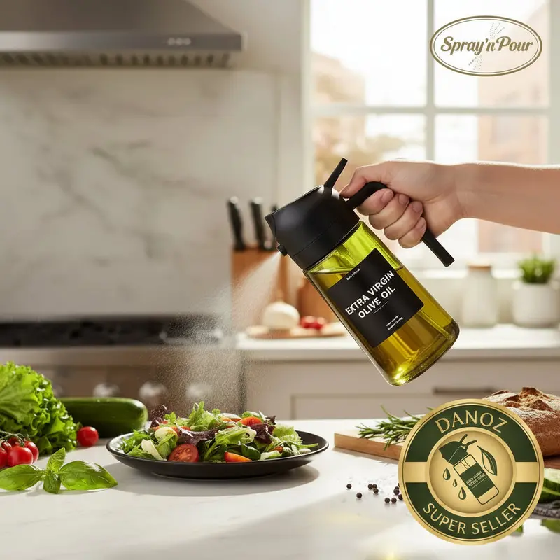 Spray’N’Pour Olive Oil Dispenser – Dual-Mode 470Ml Glass Spray Bottle With Customizable Labels 1