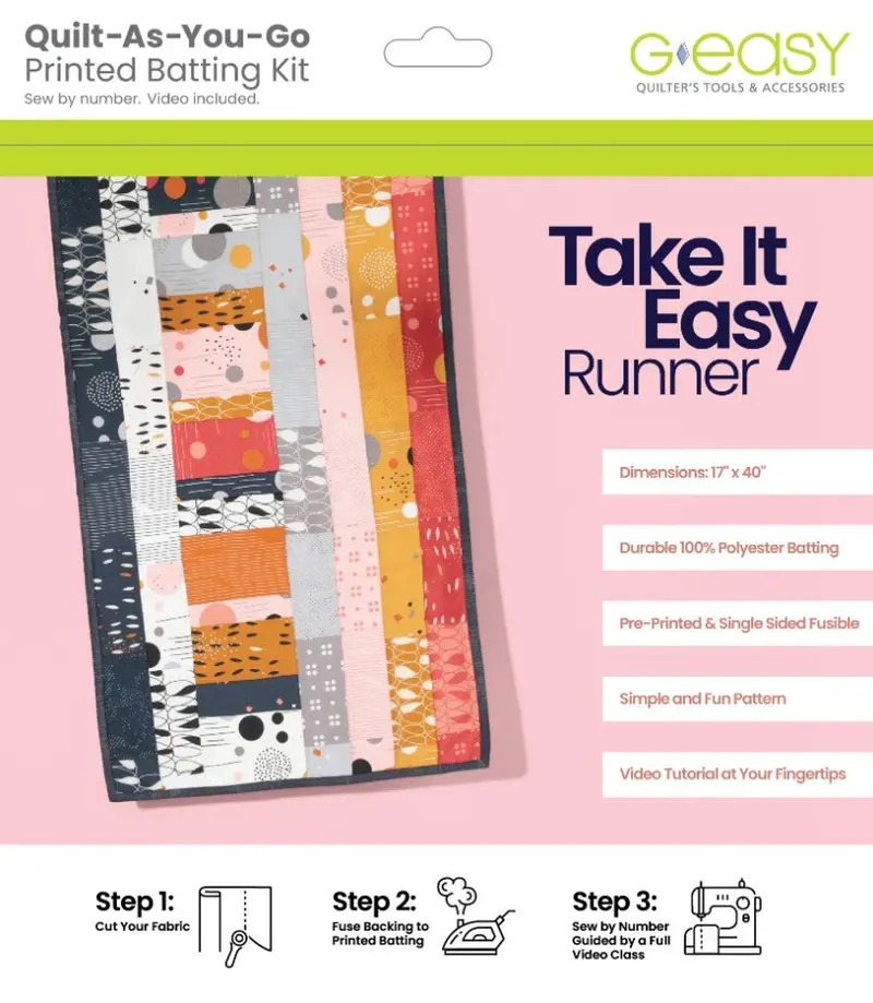 Take It Easy Runner Quilt Kit – Printed Batting For As-You-Go Construction 1