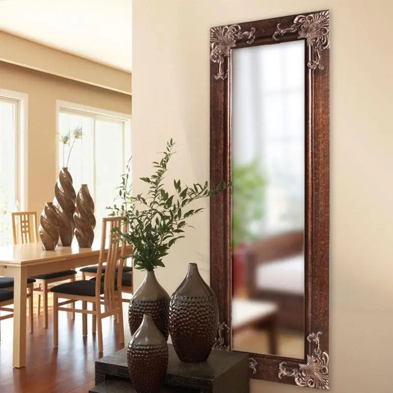 Tall 63-Inch Wall Mirror With Wooden Frame And Antique Metallic Accents 1