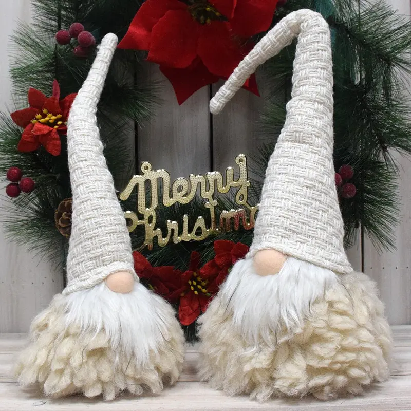 Tall Nordic Gnome Decor – Charming Off-White Tomte Plush Figure For Holiday Display (14×14×48 Cm) 1