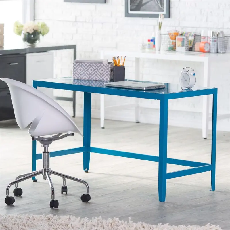 Teal Blue Modern Metal Office Desk – Minimalist Workspace Solution 1