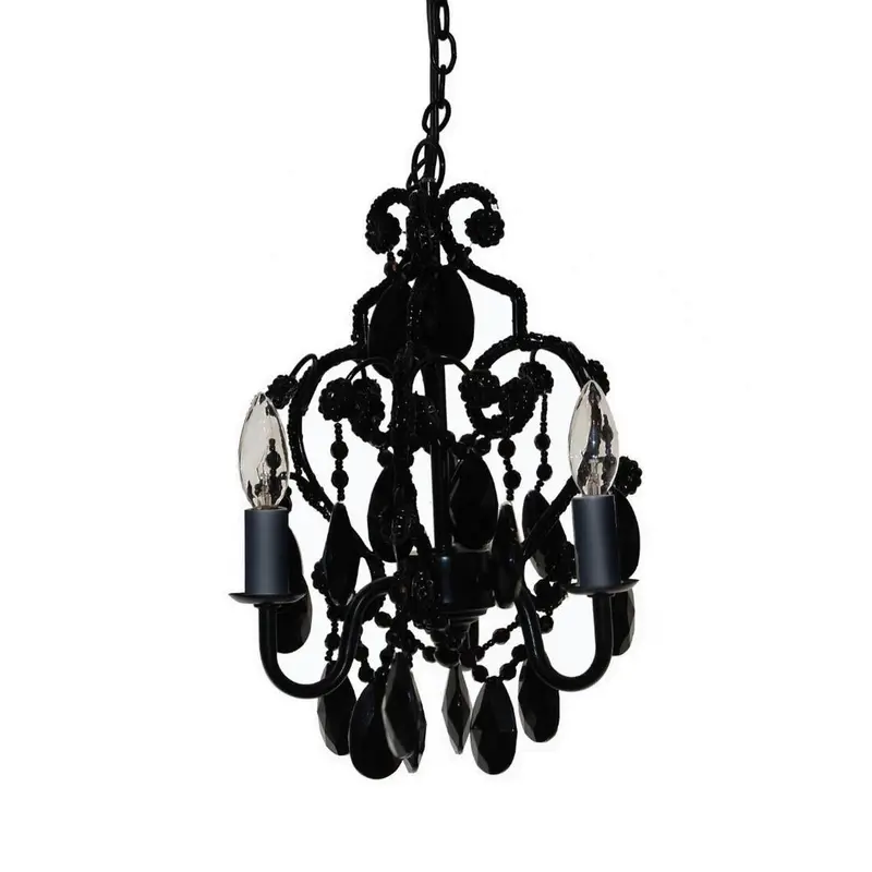 Three-Bulb Faux Crystal Chandelier In Polished Black Onyx Finish 1