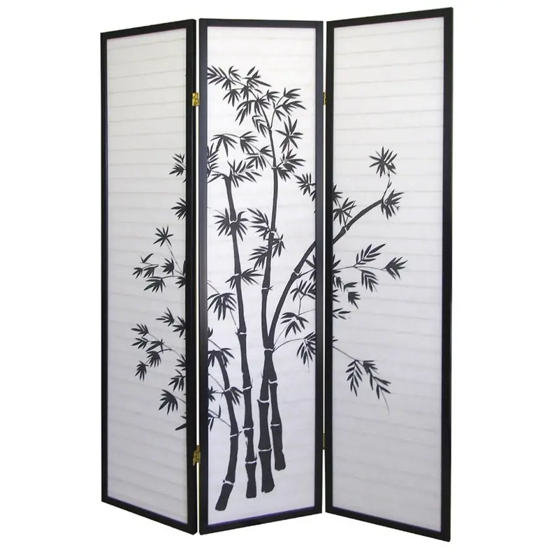 Three-Panel Bamboo-Inspired Room Divider In Black-And-White Finish 1