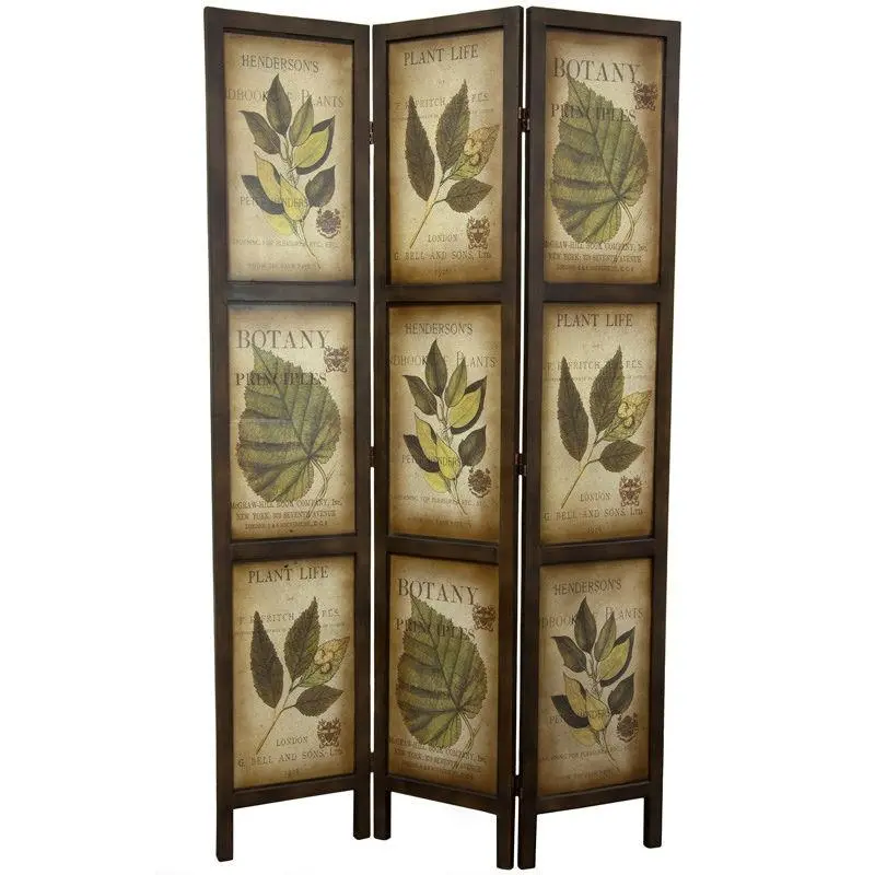 Three-Panel Botanical Room Divider – Double-Sided Floral Leaf Print 1
