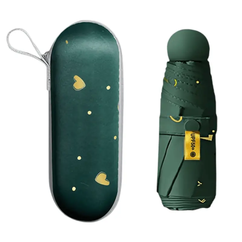Two-Pack Compact Heart-Print Umbrellas – Green 5-Fold Uv-Resistant Parasols For On-The-Go Protection 1