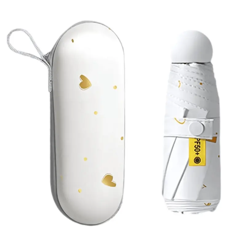 Two-Pack Compact Heart-Print Umbrellas – White 5-Fold All-Weather Parasols With Uv Shield 1