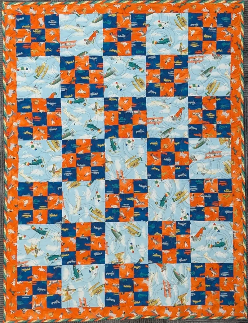 Up Up And Awoof Nine Plus One Quilt Top 41.5X56.5 Inches 1