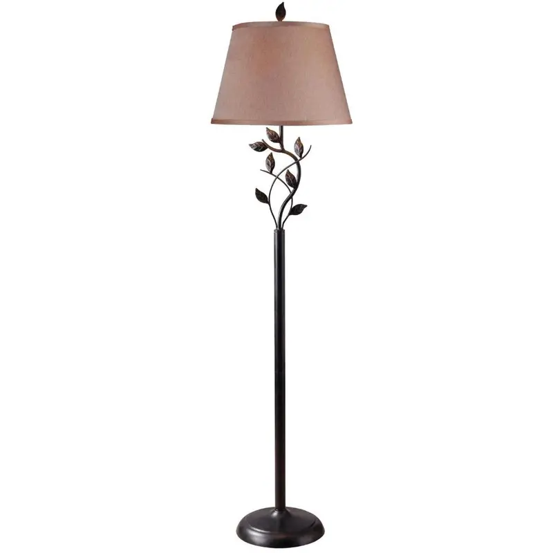 Vine-Leaf Motif Floor Lamp In Rubbed Bronze With 15-Inch Gold Tapered Shade 1