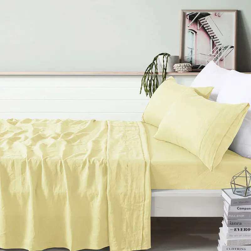 Vintage Linen Single Sheet Set In Butter – 100% Pure Linen – Danoz Direct 1