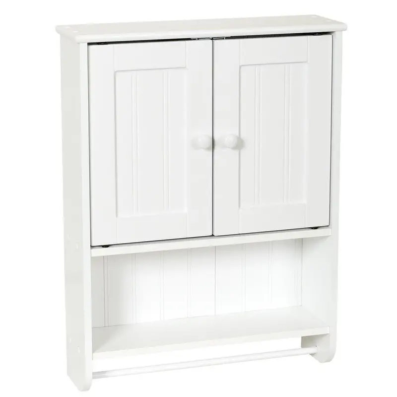 Wall-Mounted White Bathroom Cabinet With Built-In Towel Bar 1