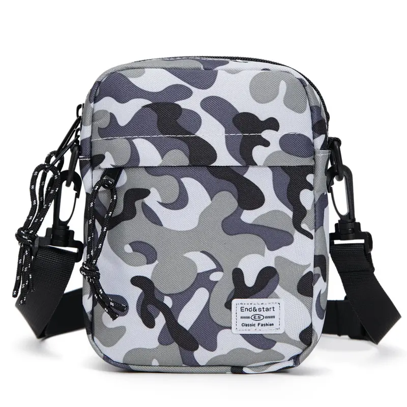 White Camo Ultra-Light Oxford Sling Bag – Streetwear-Style Mini Crossbody (200G), Fits 8-Inch Tablets 1