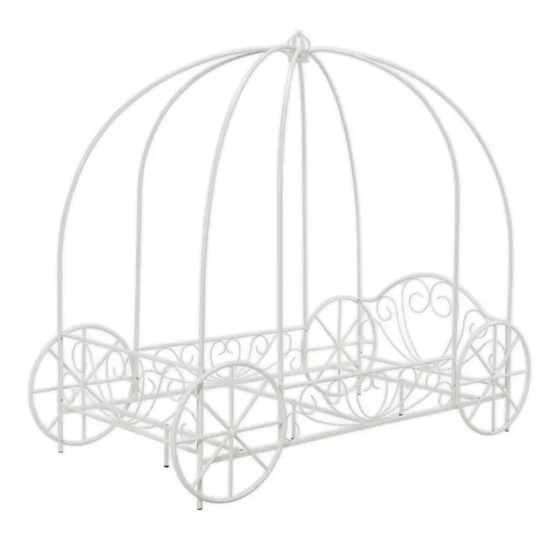 White Metal Twin Princess Canopy Bed With Ornamental Casters 1