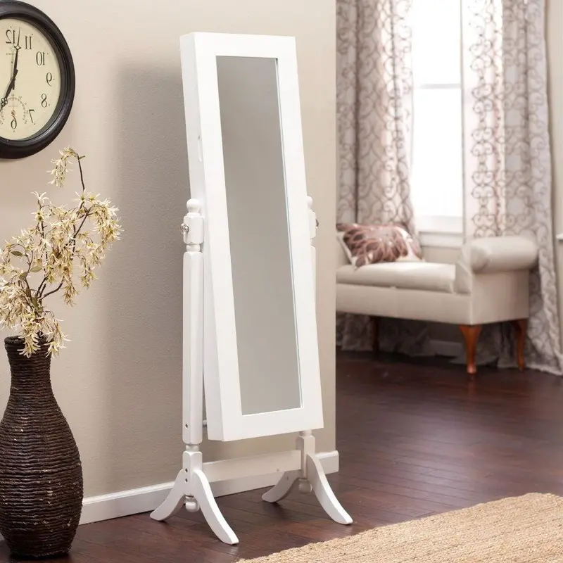 White Tilting Cheval Floor Mirror – Full-Length With Jewelry Organizer 1