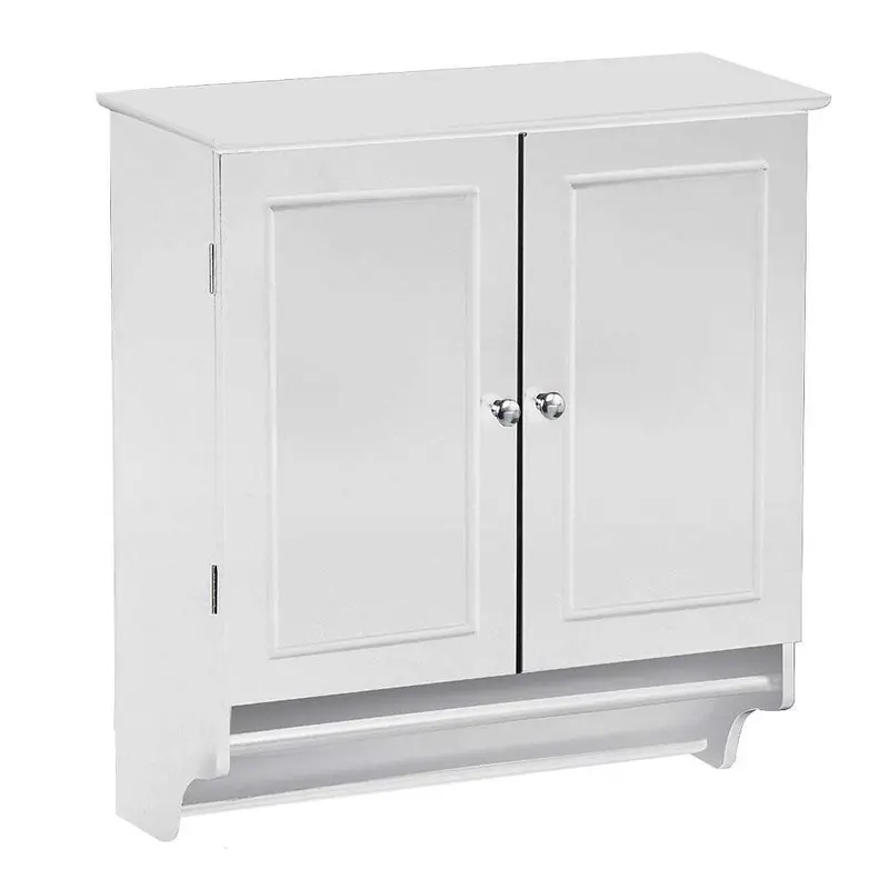 White Wall-Mounted Bathroom Cabinet With Shelf & Towel Bar 1