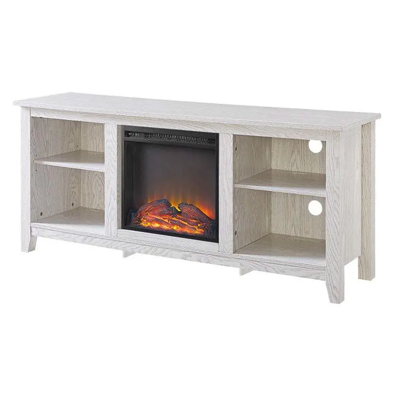 Whitewash 58-Inch Electric Fireplace Tv Stand With Built-In Heater 1