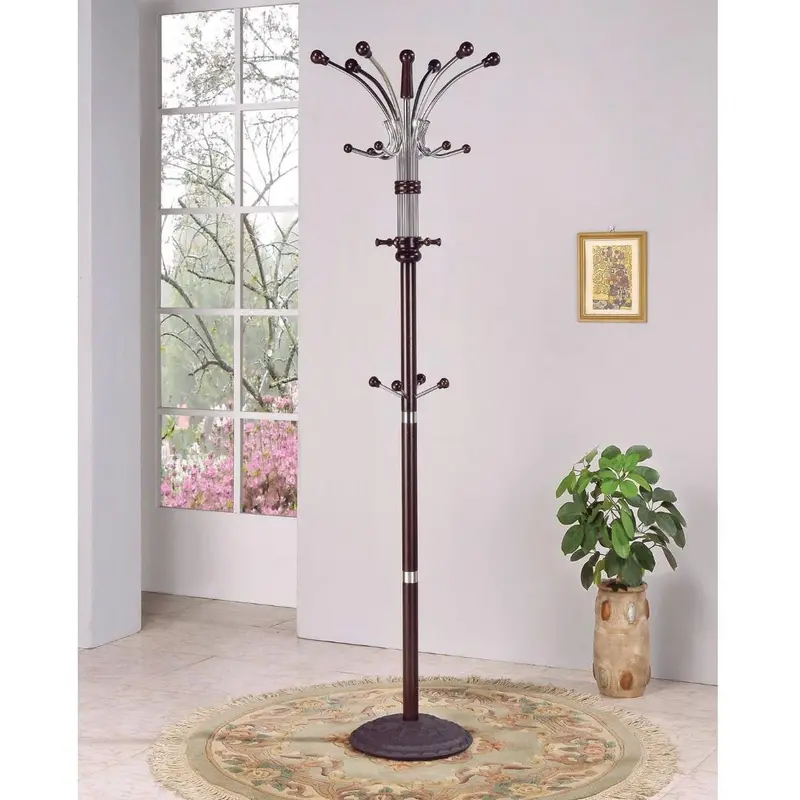 Wood-And-Metal Coat Rack With Dual-Tier Hook Layout – Hat And Jacket Stand 1