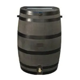 Wood-Grain Textured 50-Gallon Rain Barrel Featuring Brass Spigot 1