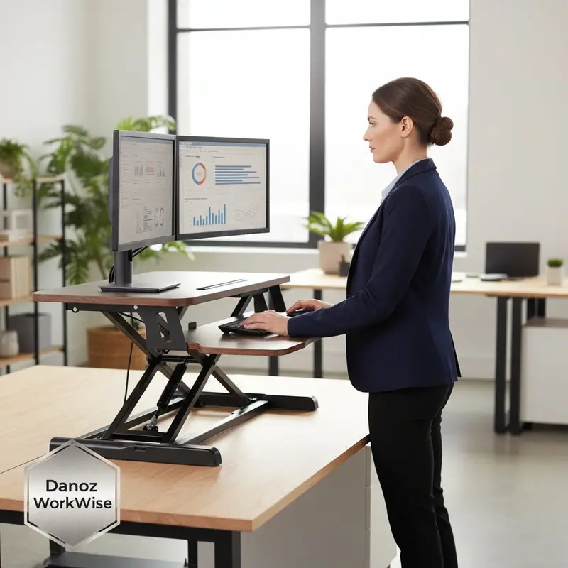 Workwise Rustic Brown Standing Desk Riser – Height-Adjustable 80Cm Monitor Stand With Free Shipping 1