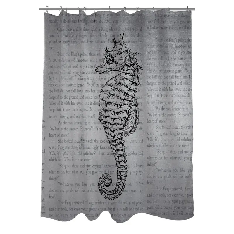 Woven Polyester Gray Seahorse Shower Curtain For Bathrooms 1