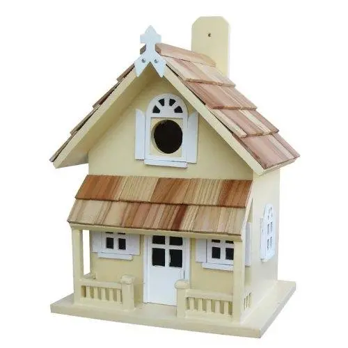 Yellow Victorian-Style Wooden Birdhouse For Outdoor Gardens 1