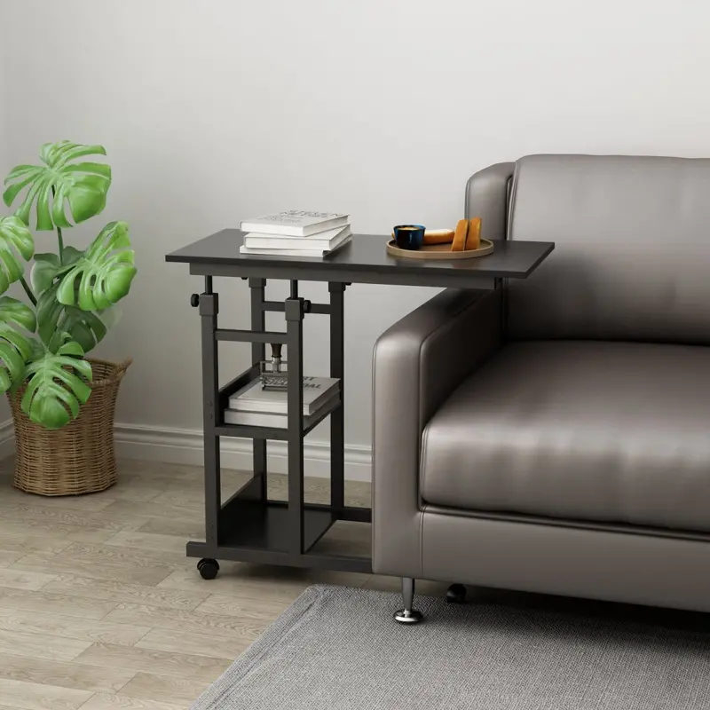 Yes4Homes Adjustable Side Table – Rolling Laptop Desk With Storage Shelves 1