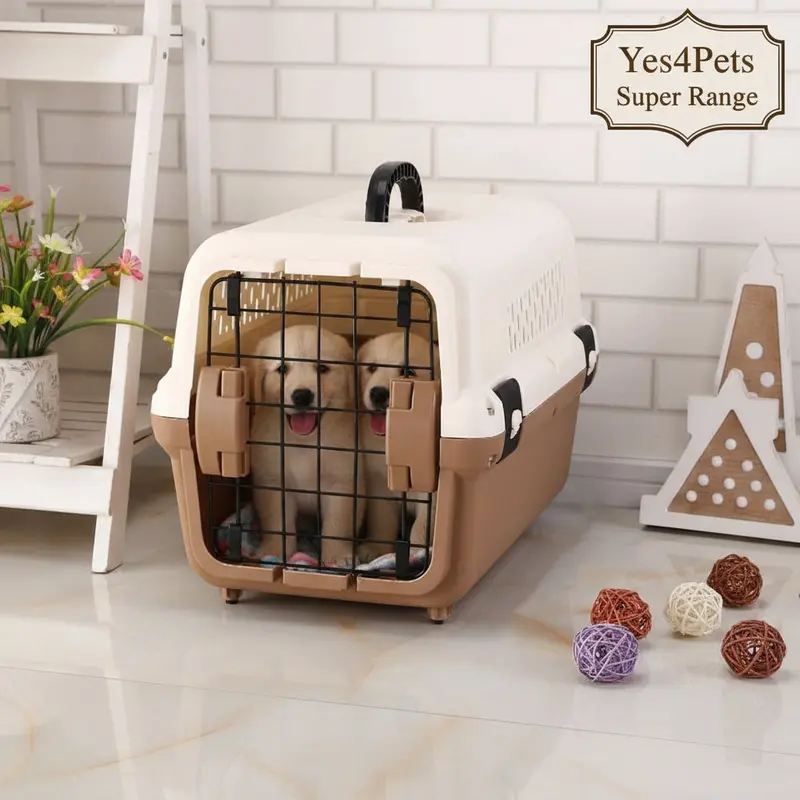 Yes4Pets Brown Lightweight Travel Crate For Small Pets – Foldable & Tray-Equipped 1