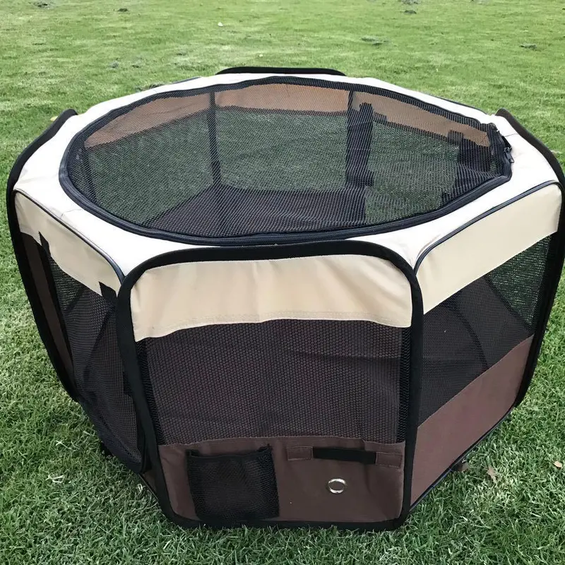 Yes4Pets Medium Brown Soft Pet Tent – Lightweight Playpen For Small Animals 1