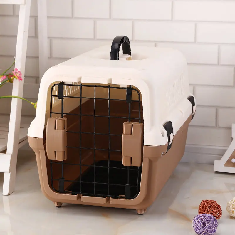 Yes4Pets Medium-Sized Portable Plastic Pet Carrier With Tray – Brown 1