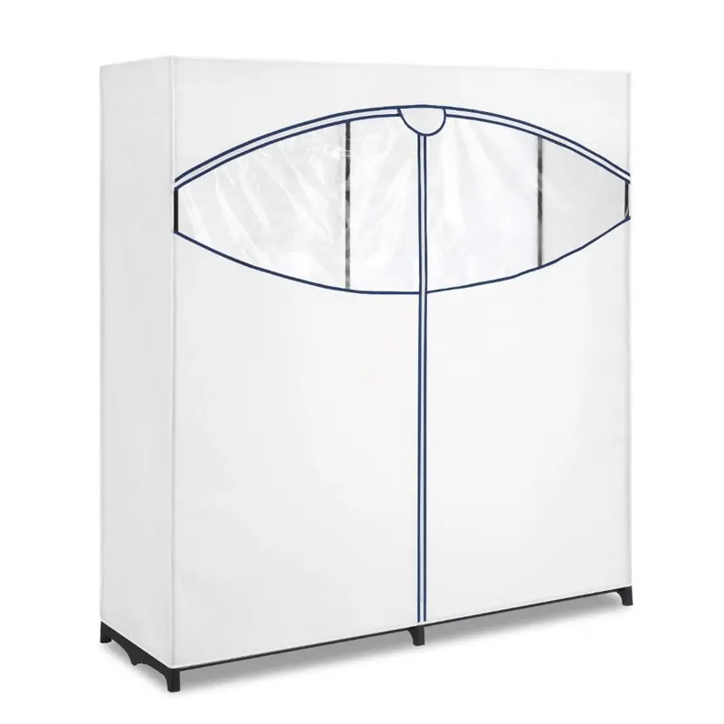 Zippered Freestanding Wardrobe Closet – 60-Inch White Clothing Storage Unit 1