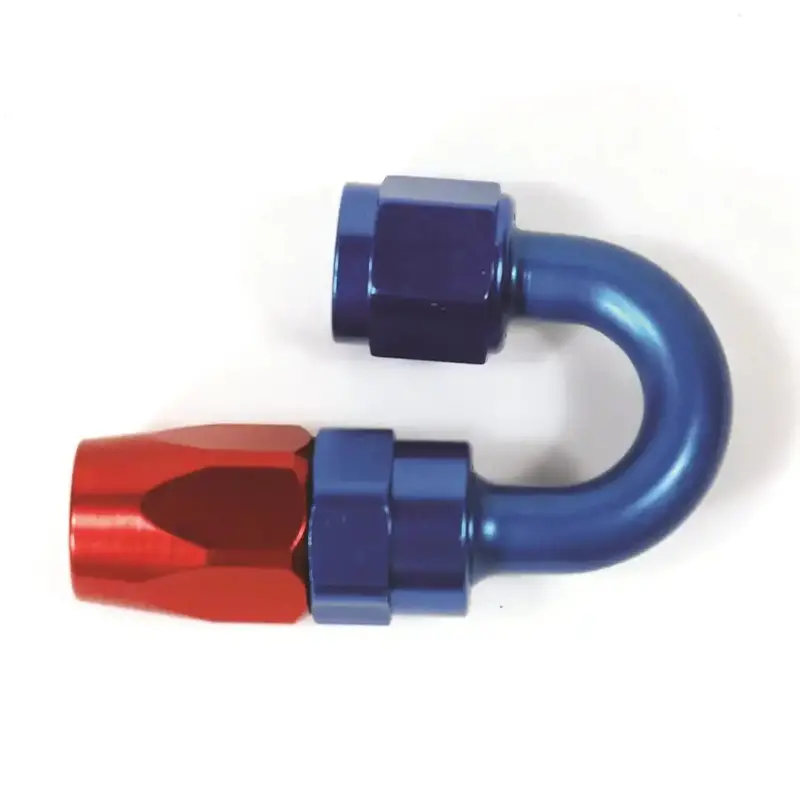 An-16 Straight Hose End Fitting – 180-Degree Red/Black Anodized Aluminum Elbow 1