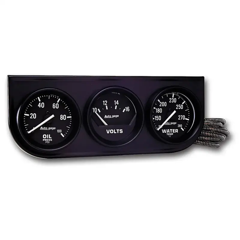 Autometer 2-Inch Triple-Gauge Console – Oil Pressure, Water Temperature, Voltage, Mechanical Black Dial 1