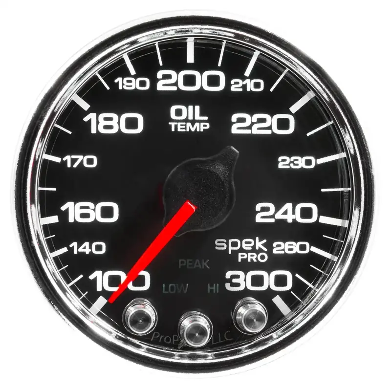 Autometer Spek-Pro Oil Temperature Gauge – 2-1/16", 300°F Range, Stepper Motor With Peak Hold & Warning 1