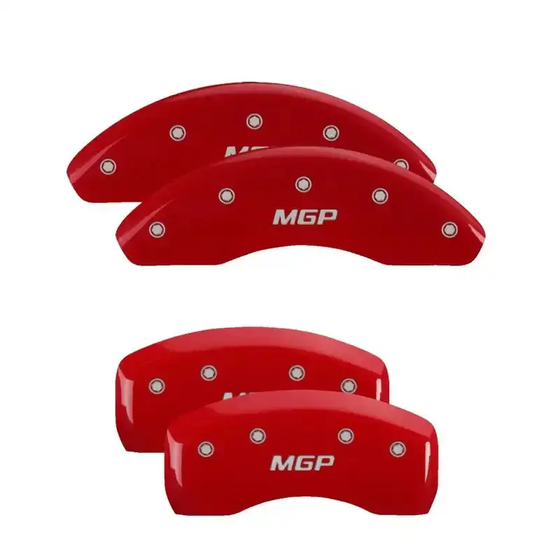 Mgp Engraved 4-Piston Caliper Covers – Front & Rear, Red Finish With Silver Accent 1